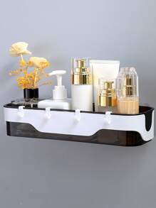 Estante de almacenamiento de baño de plástico, estante de baño sin perforación con adhesivo, estante organizador de almacenamiento de ducha de baño montado en la pared - Multicolor - Ver 5