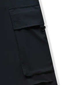 Claim Dot Quần ống đứng nam dáng rộng có túi nắp, cạp chun, họa tiết vá, màu đen trơn, đi chơi, mùa thu - màu đen - Xem 3