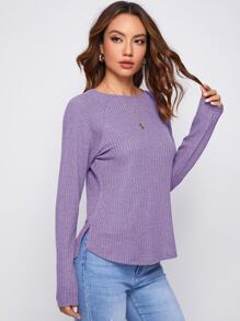 SHEIN LUNE Raglan Sleeve Waffle Knit Tee - Lilac Purple - View 1