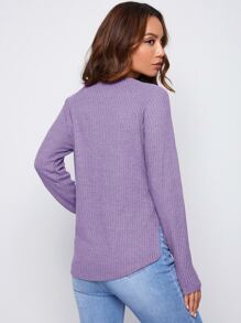 SHEIN LUNE Raglan Sleeve Waffle Knit Tee - Lilac Purple - View 2