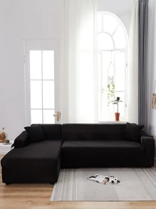 1入組素色有彈性沙發套和1入組靠墊套不附帶墊芯 - 黑色 - 查看 1