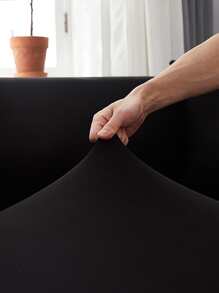 1入組素色有彈性沙發套和1入組靠墊套不附帶墊芯 - 黑色 - 查看 2