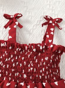 Đầm em bé phân lớp Dải chun Tim Tất cả trên in Dễ thương - Màu Đỏ Sâu - Xem 3