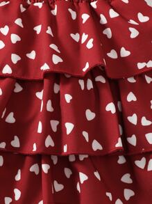 Đầm em bé phân lớp Dải chun Tim Tất cả trên in Dễ thương - Màu Đỏ Sâu - Xem 5