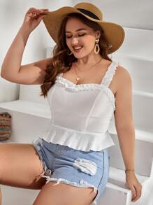 Dreamara 大碼褶邊荷葉邊吊帶上衣 - 白色 - 查看 3