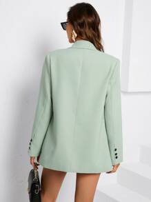 SHEIN BIZwear Solid Lapel Neck Double Breasted Blazer Workwear - Green - View 2