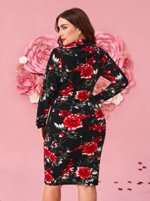 SHEIN Clasi Vestido ajustado con estampado floral de cuello alto sin cinturón - Multicolor - Ver 2