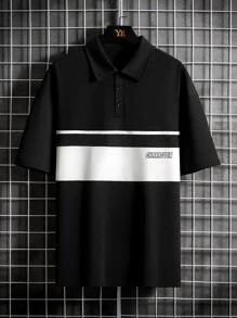 Manfinity Men Letter Graphic Colourblock Polo Shirt - Black - View 3