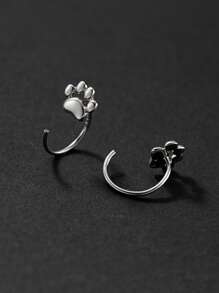 Paw Design Stud Earrings - Silver - View 2