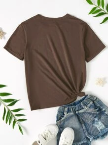 Girls 1pc Sun & Moon Print Tee - Coffee Brown - View 2
