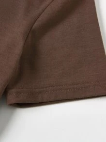 SHEIN Tween Boy Casual Simple Letter Print Short Sleeve T-shirt For Spring And Summer - Coffee Brown - View 5
