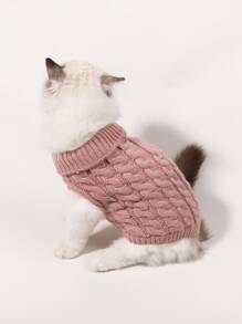 1pc Plain Cable Knit Pet Sweater - Pink - View 1
