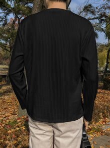 DAZY Men Solid Ribbed Knit Tee Long Sleeve Men Shirt - Black - View 2