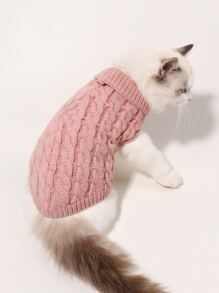 1pc Plain Cable Knit Pet Sweater - Pink - View 5