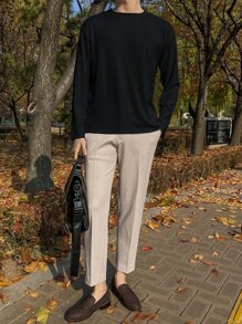 DAZY Men Solid Ribbed Knit Tee Long Sleeve Men Shirt - Black - View 4