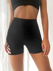Slayform Criss Cross Side Wideband Waist Sports Shorts Black ShortsWomen Sweat Short, Gym Short, Biker Short - Black - View 4