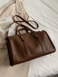 Minimalist Double Handle Duffel Bag - Coffee Brown - View 5