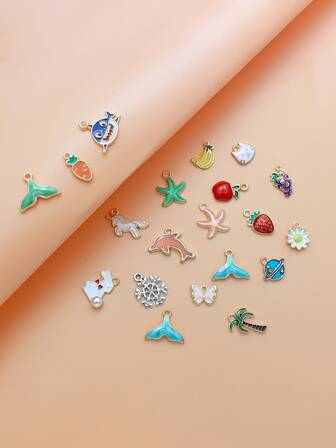 20入組隨機魚尾和棕櫚樹DIY吊墜