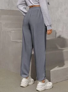 SHEIN PETITE Slant Pocket Jogger Joggers - Grey - View 2