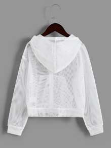 SHEIN Girls Zip Up Mesh Hooded Jacket - White - View 2