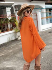SHEIN LUNE 素色前紐扣娃娃襯衫 - 橘色 - 查看 2