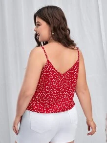 SHEIN VCAY 大碼紙屑愛心圖案下擺打結吊帶上衣 - 紅白色 - 查看 2