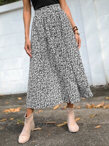 SHEIN Clasi 碎花彈性腰帶半身裙 - 黑與白 - 查看 5