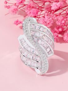 方晶鋯石裝飾戒指 - 白色 - 查看 1