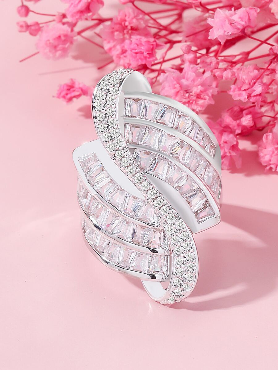 方晶鋯石裝飾戒指 - 白色 - 查看 1