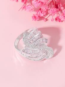 方晶鋯石裝飾戒指 - 白色 - 查看 3