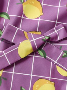 小女童格紋和檸檬圖案泡泡袖洋裝