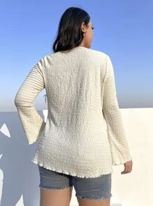 SHEIN EZwear Plus Flounce Sleeve Button Front Tee - Beige - View 4