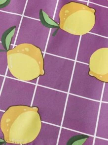 小女童格紋和檸檬圖案泡泡袖洋裝