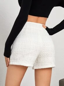 SHEIN Tall Double Breasted High Waist Shorts - White - View 2
