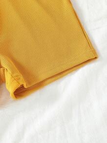 Toddler Girls Ruffle Trim Button Front Romper - Mustard Yellow - View 3