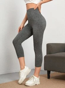 SHEIN Tall Solid Tummy Control Leggings - Grey - View 4