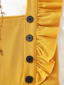 Toddler Girls Ruffle Trim Button Front Romper - Mustard Yellow - View 5
