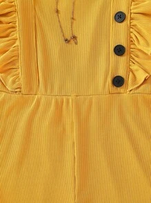 Toddler Girls Ruffle Trim Button Front Romper - Mustard Yellow - View 6