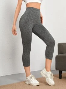 SHEIN Tall Solid Tummy Control Leggings - Grey - View 2
