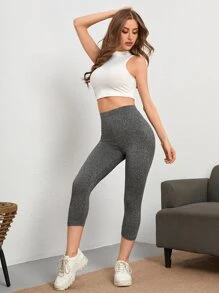SHEIN Tall Solid Tummy Control Leggings - Grey - View 5