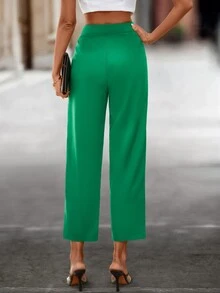 SHEIN Clasi Solid Plicated Detail Cropped Suit Trousers - Green - View 2