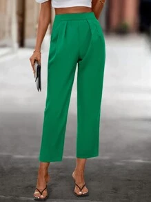 SHEIN Clasi Solid Plicated Detail Cropped Suit Trousers - Green - View 5
