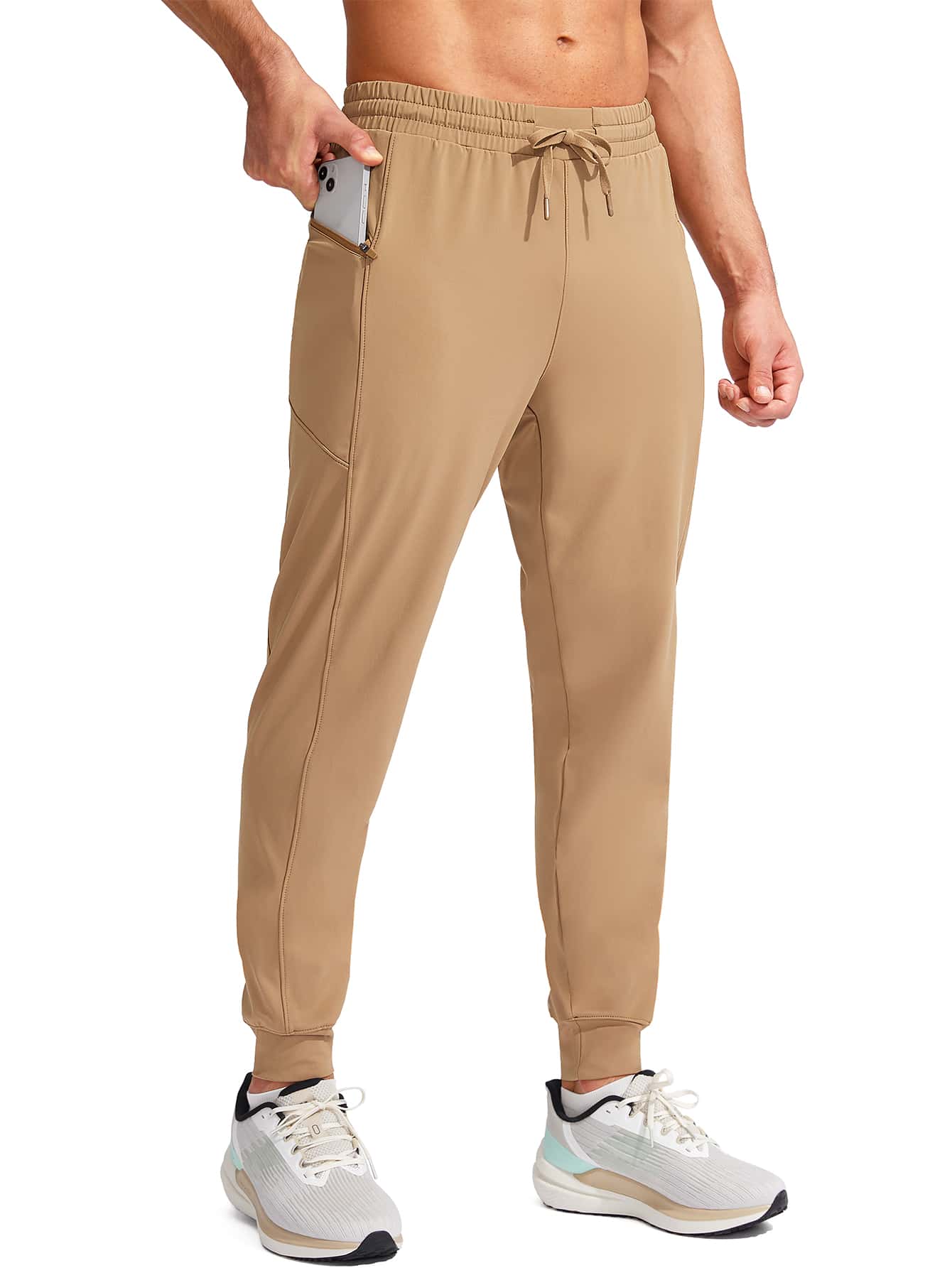 G Gradual Men Drawstring Waist Zipper Pocket Sports Trousers - Camel - View 1