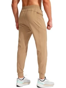 G Gradual Men Drawstring Waist Zipper Pocket Sports Trousers - Camel - View 2
