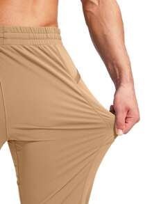 G Gradual Men Drawstring Waist Zipper Pocket Sports Trousers - Camel - View 5