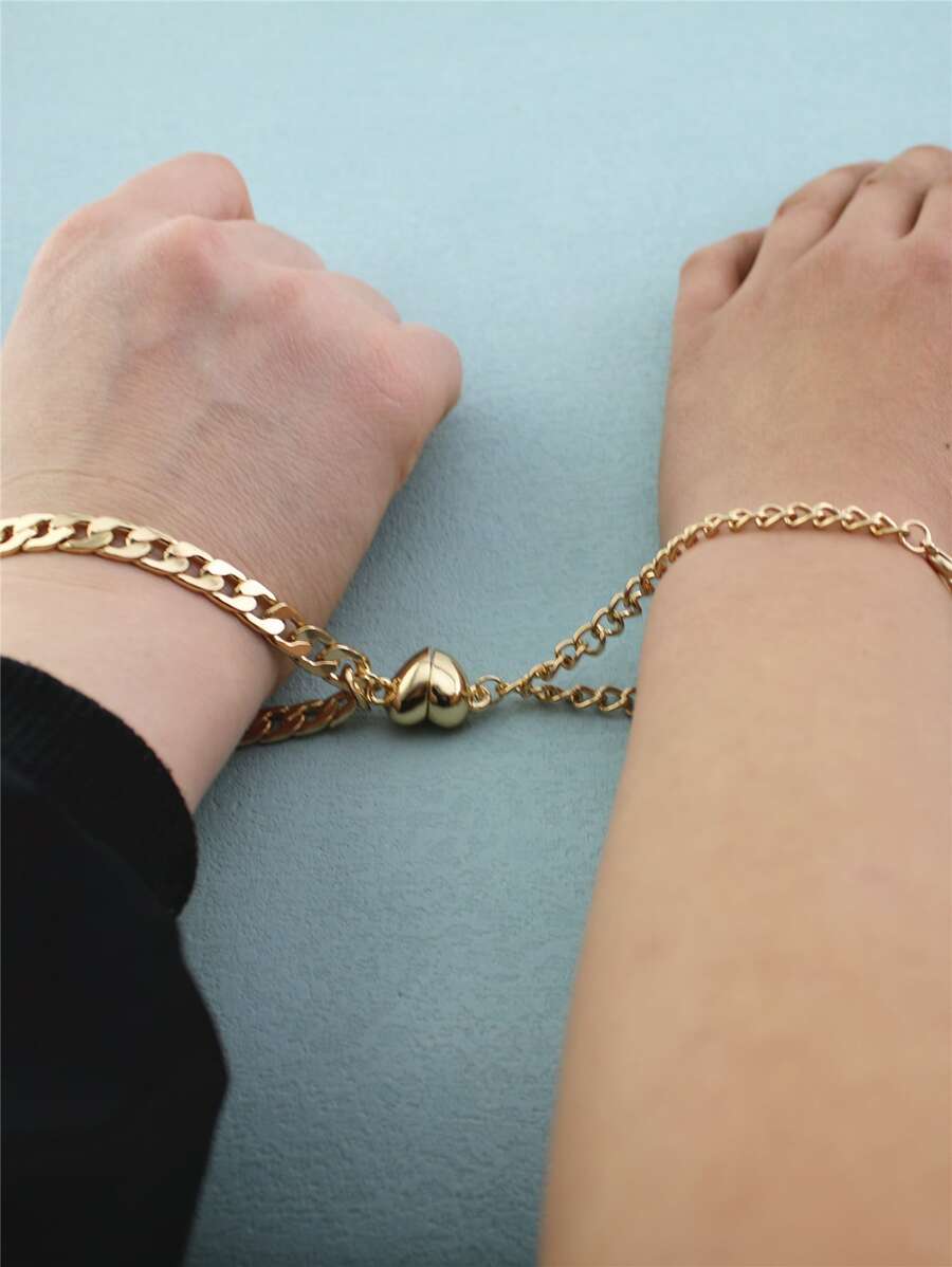 2 chiếc Vòng tay quyến rũ trái tim cặp đôi - Vàng - Xem 1