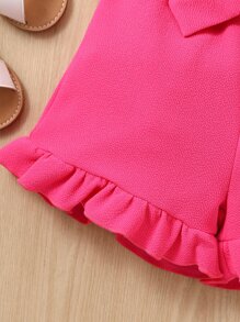 Toddler Girls Asymmetrical Neck Top & Ruffle Hem Belted Shorts - Pink - View 4