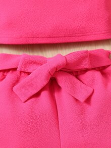 Toddler Girls Asymmetrical Neck Top & Ruffle Hem Belted Shorts - Pink - View 5