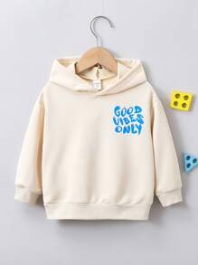 SHEIN 男孩标语图案卫衣 - 杏色 - 查看 2