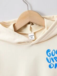 SHEIN 男孩标语图案卫衣 - 杏色 - 查看 3